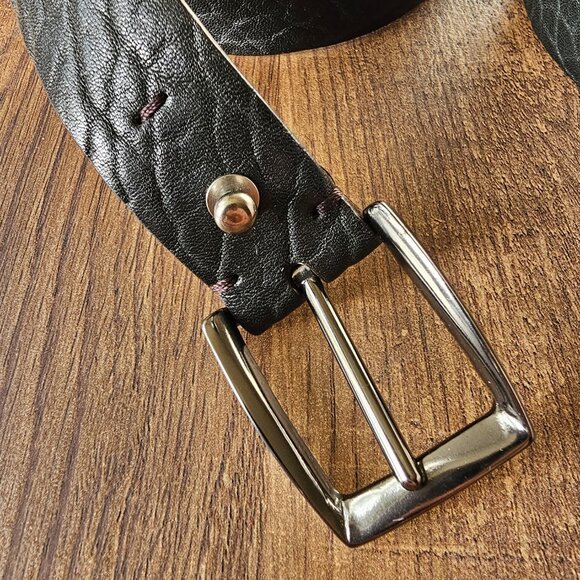 Brunello Cucinelli Gunmetal Buckle Crackled Leather Long Loop Pull Through Belt - Picture 6 of 14